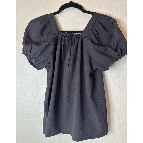 Madewell Seersucker Bubble-Sleeve Top, Size XX Small, True Black XXS - Picture 3 of 6